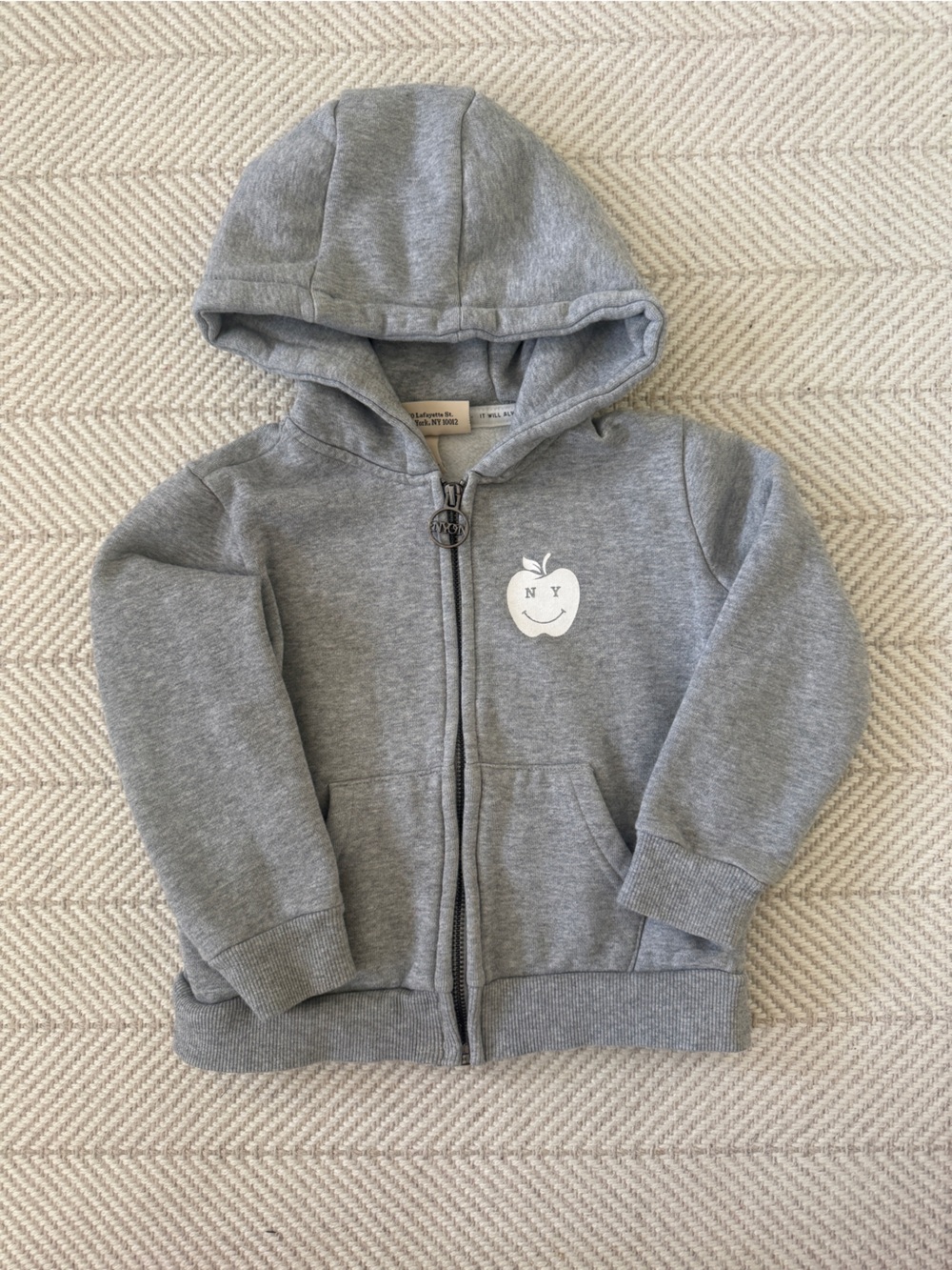 NYON New York or Nowhere Toddler Grey Hooded Zip Sweatshirt with White Apple